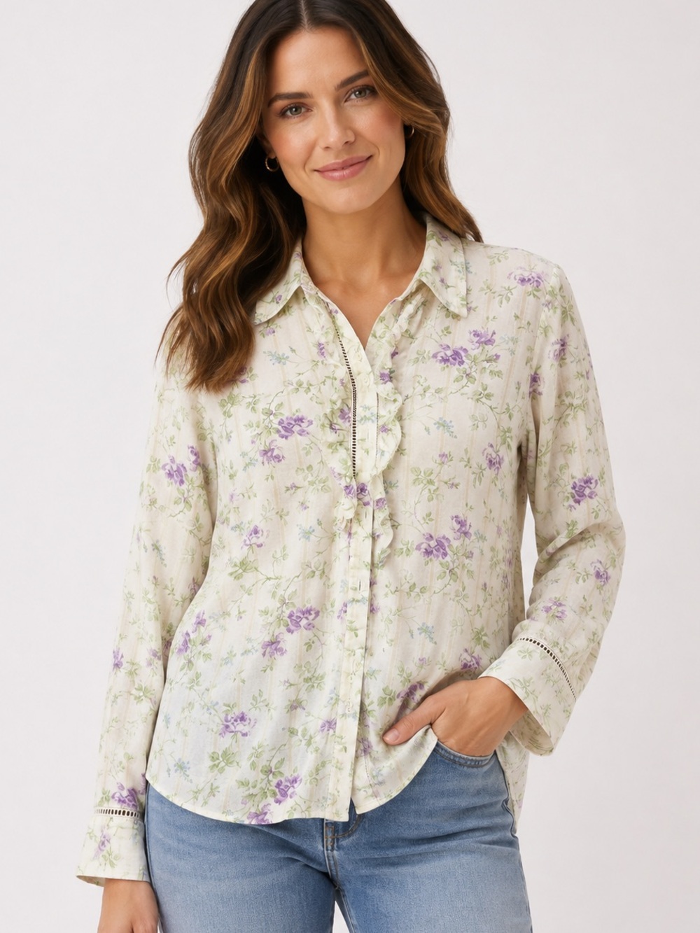 Chaps floral 100% cotton button up